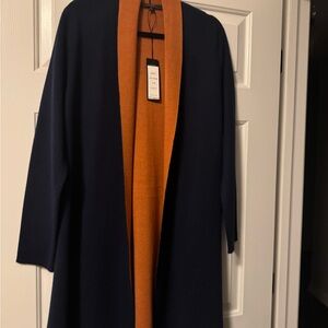 Navy and Orange Women's Cardigan